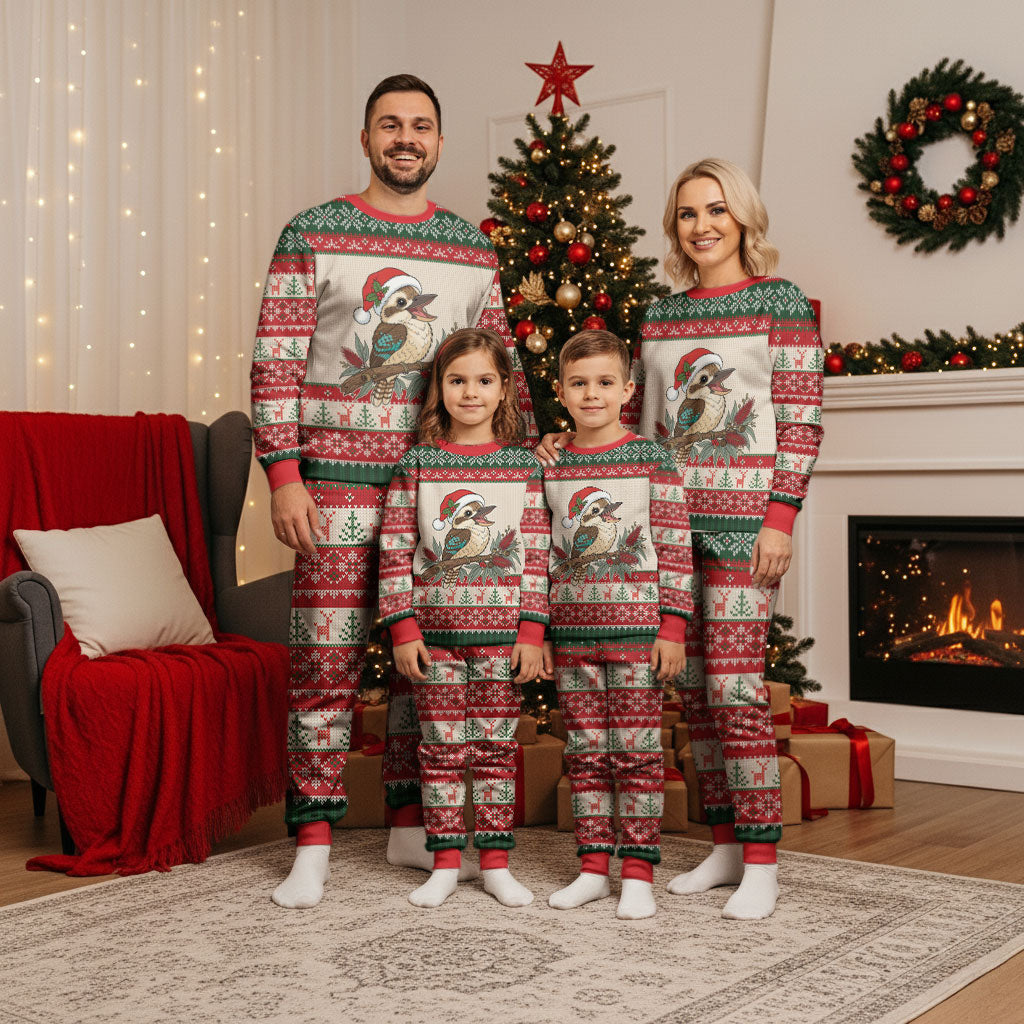Aussie Kookaburra Christmas Pajama Set Festive Knitted Pattern Inspired
