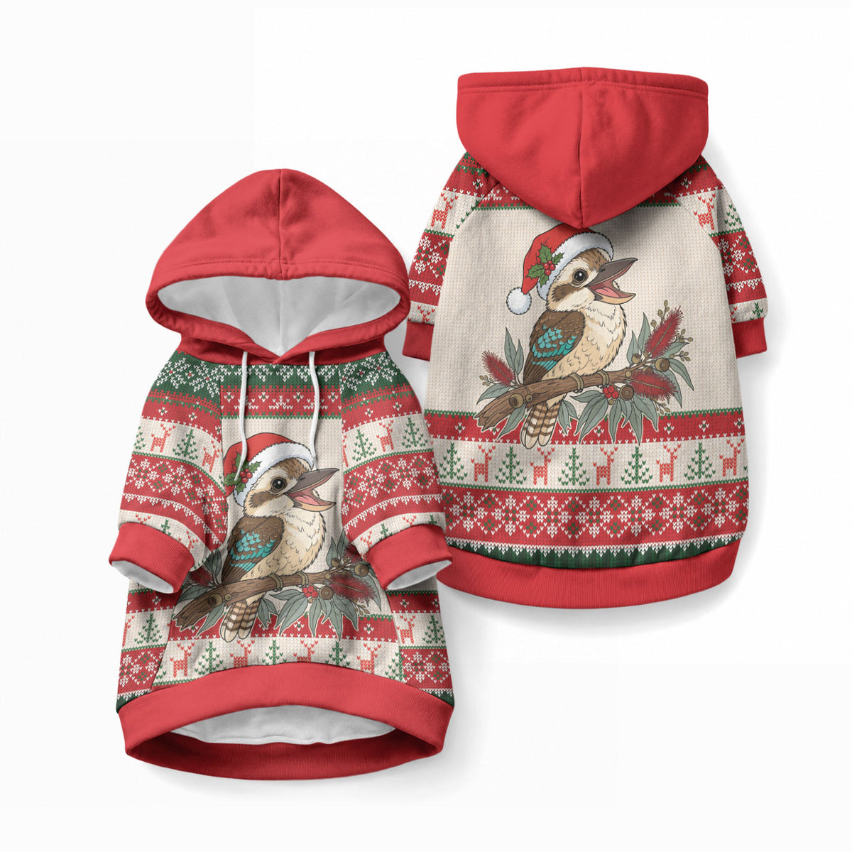 Aussie Kookaburra Christmas Pet Hoodie Festive Knitted Pattern Inspired