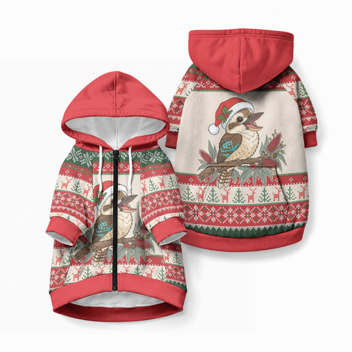 Aussie Kookaburra Christmas Pet Hoodie Festive Knitted Pattern Inspired