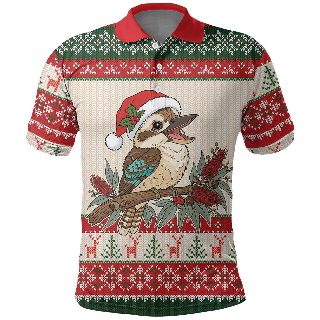Aussie Kookaburra Christmas Polo Shirt Festive Knitted Pattern Inspired