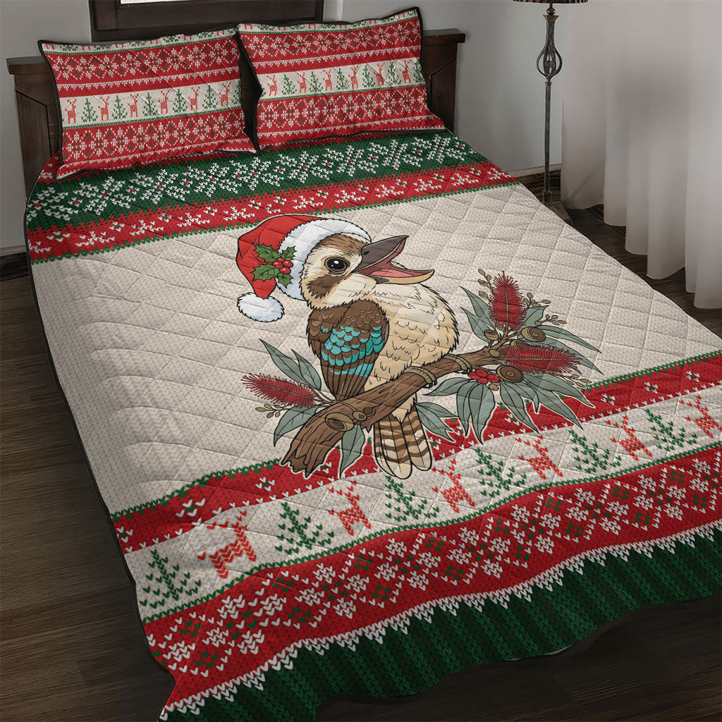 Aussie Kookaburra Christmas Quilt Bed Set Festive Knitted Pattern Inspired