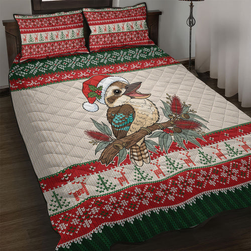 Aussie Kookaburra Christmas Quilt Bed Set Festive Knitted Pattern Inspired