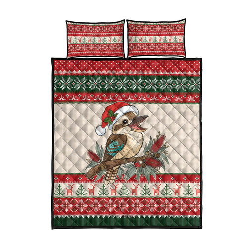 Aussie Kookaburra Christmas Quilt Bed Set Festive Knitted Pattern Inspired