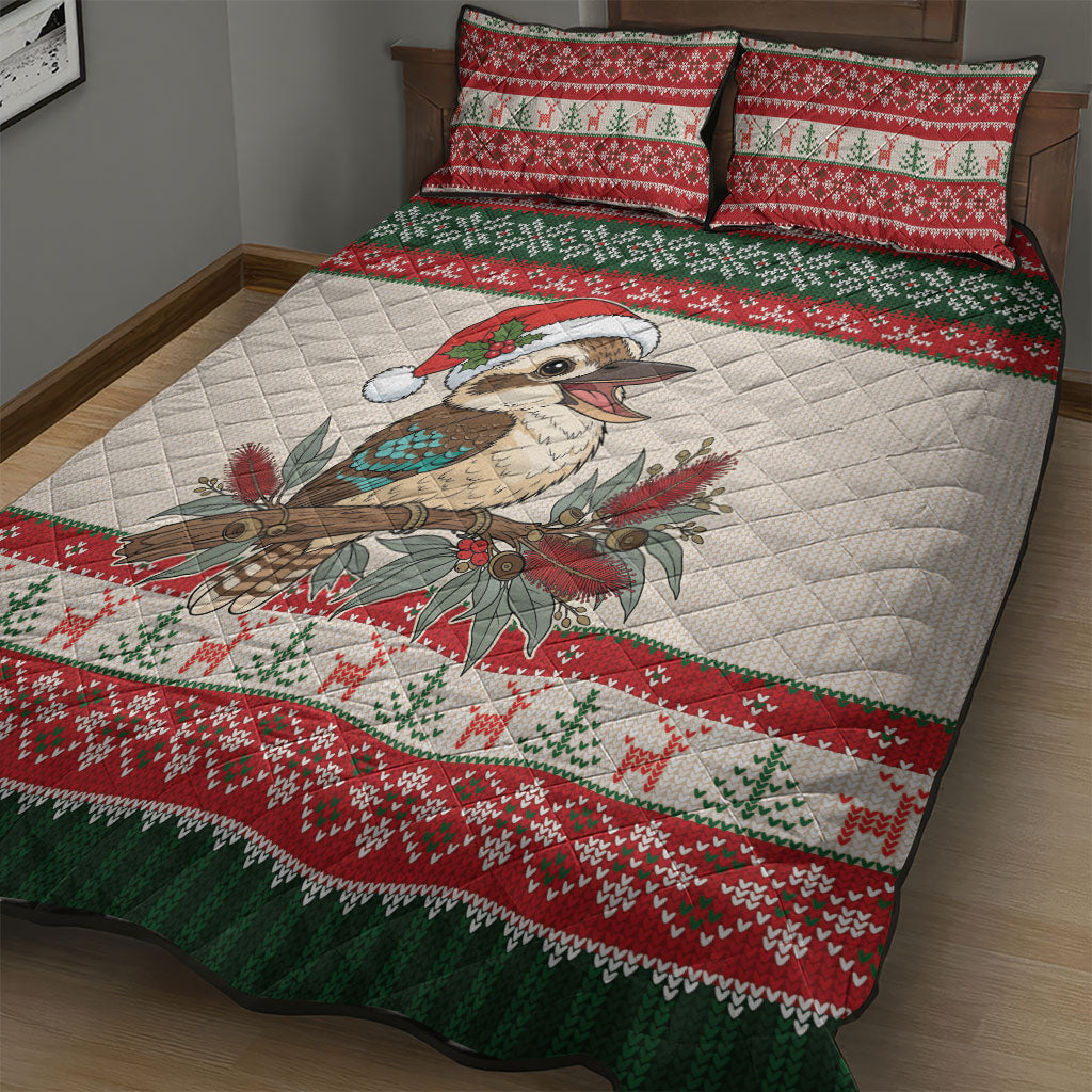 Aussie Kookaburra Christmas Quilt Bed Set Festive Knitted Pattern Inspired