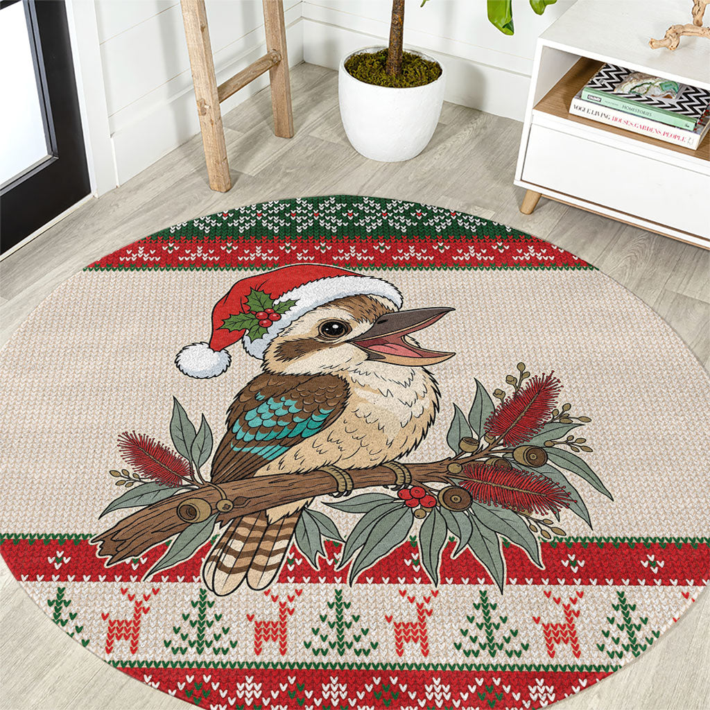 Aussie Kookaburra Christmas Round Carpet Festive Knitted Pattern Inspired