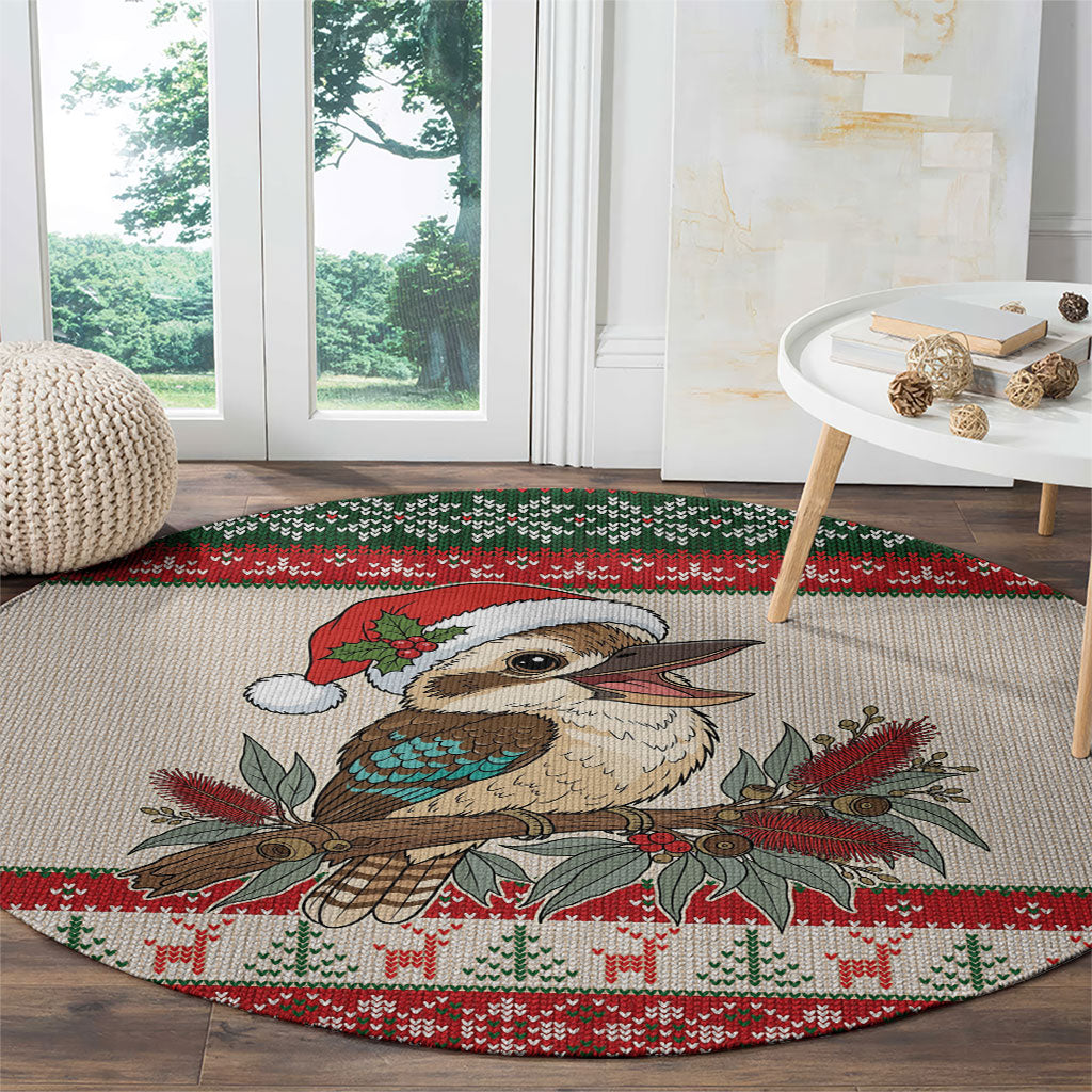 Aussie Kookaburra Christmas Round Carpet Festive Knitted Pattern Inspired