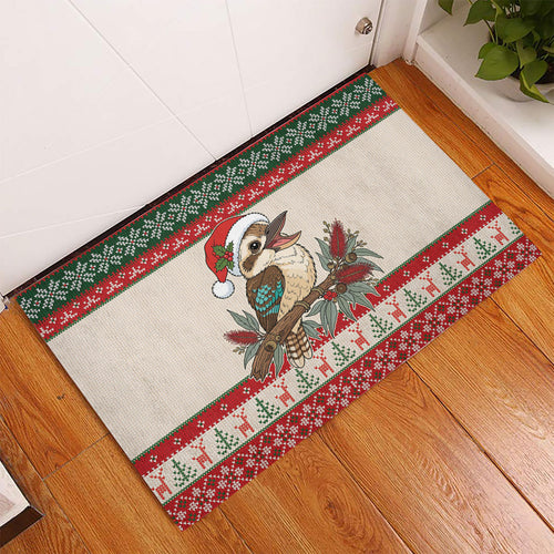 Aussie Kookaburra Christmas Rubber Doormat Festive Knitted Pattern Inspired