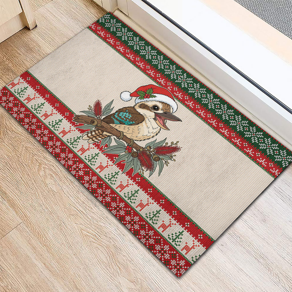 Aussie Kookaburra Christmas Rubber Doormat Festive Knitted Pattern Inspired