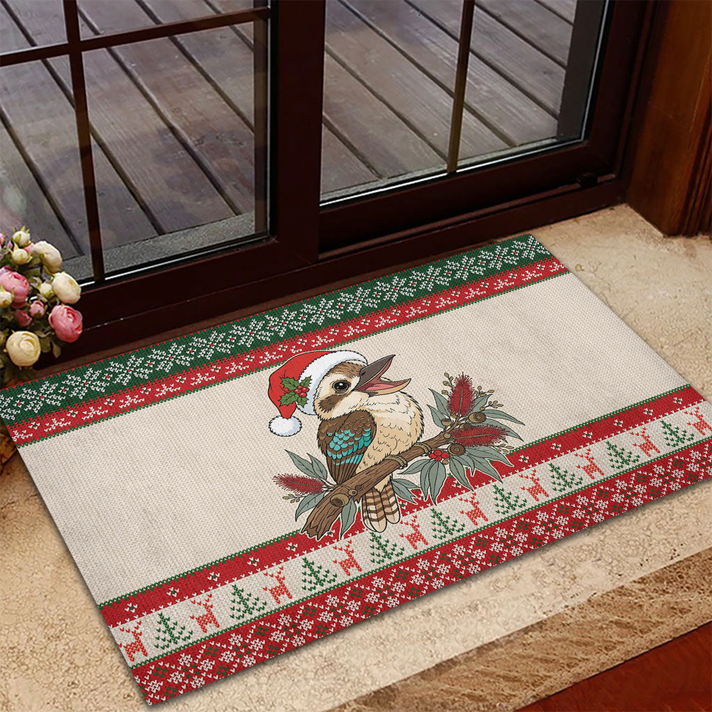 Aussie Kookaburra Christmas Rubber Doormat Festive Knitted Pattern Inspired