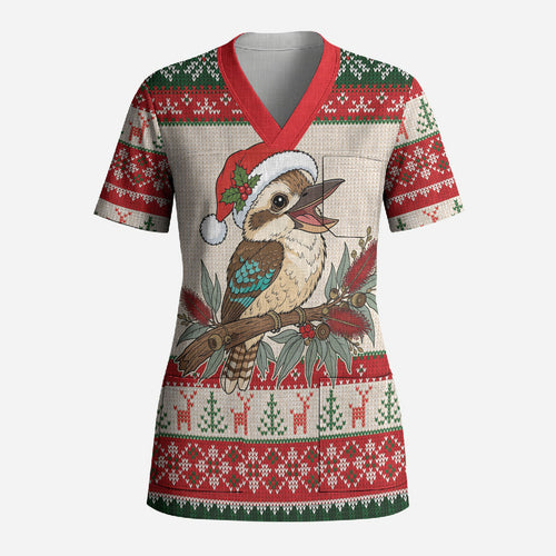 Aussie Kookaburra Christmas Scrub Top Festive Knitted Pattern Inspired
