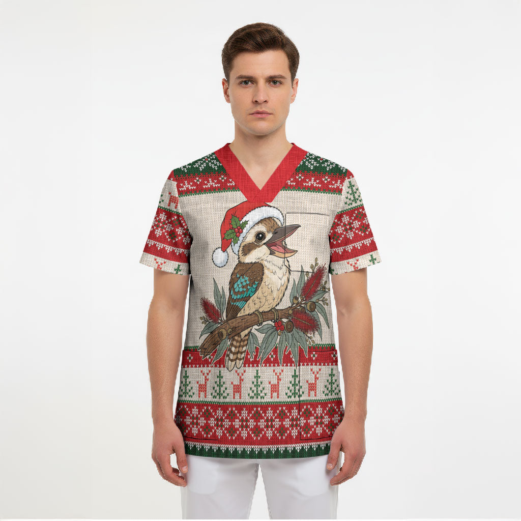Aussie Kookaburra Christmas Scrub Top Festive Knitted Pattern Inspired