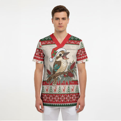 Aussie Kookaburra Christmas Scrub Top Festive Knitted Pattern Inspired