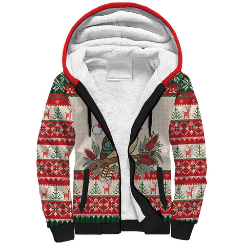 Aussie Kookaburra Christmas Sherpa Hoodie Festive Knitted Pattern Inspired