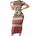 Aussie Kookaburra Christmas Short Sleeve Bodycon Dress Festive Knitted Pattern Inspired