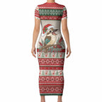 Aussie Kookaburra Christmas Short Sleeve Bodycon Dress Festive Knitted Pattern Inspired