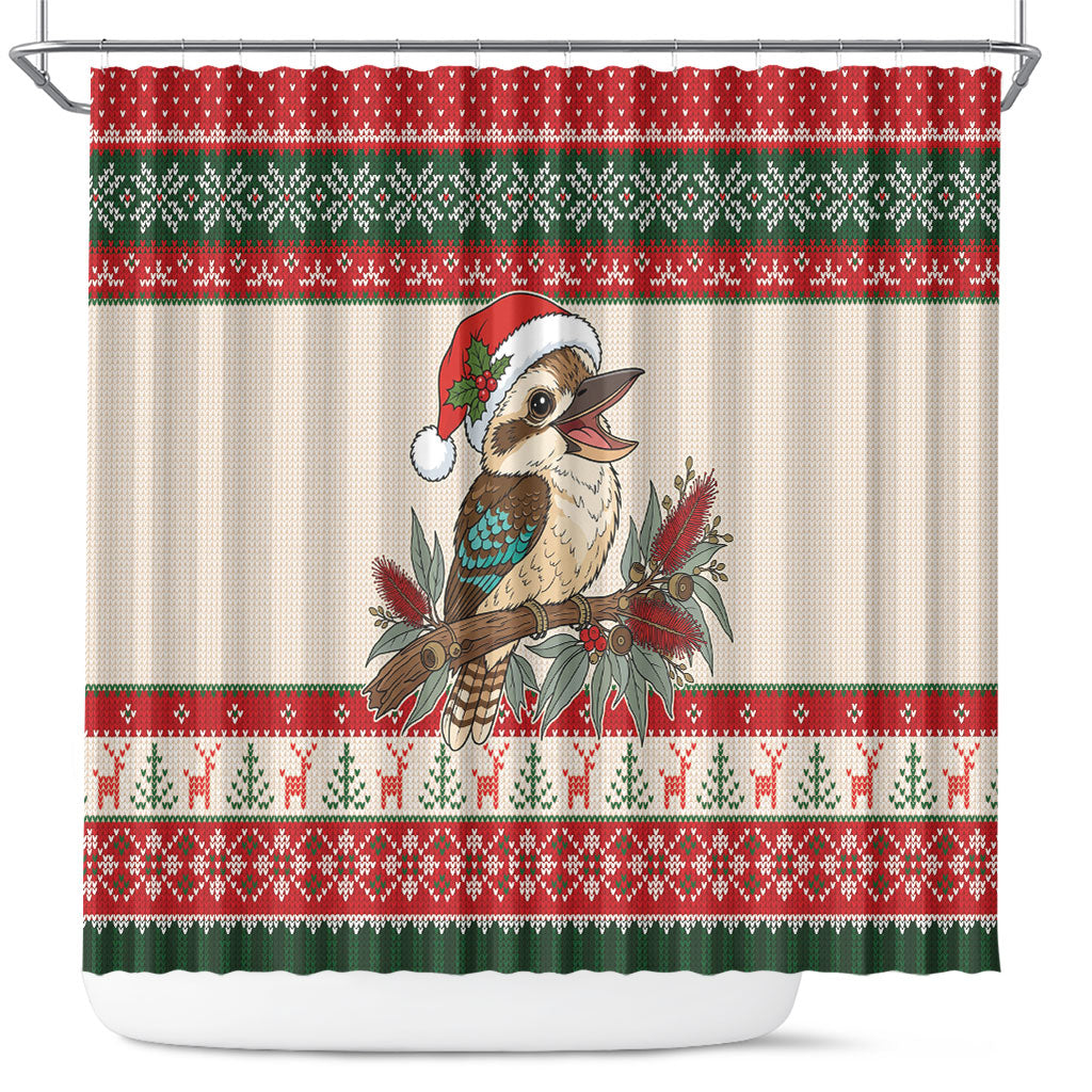 Aussie Kookaburra Christmas Shower Curtain Festive Knitted Pattern Inspired