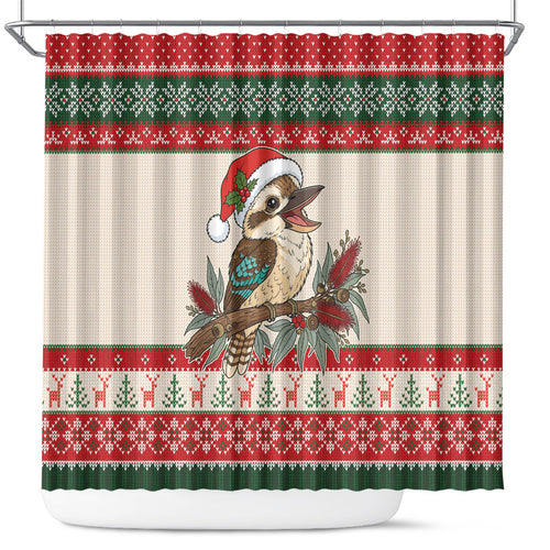 Aussie Kookaburra Christmas Shower Curtain Festive Knitted Pattern Inspired