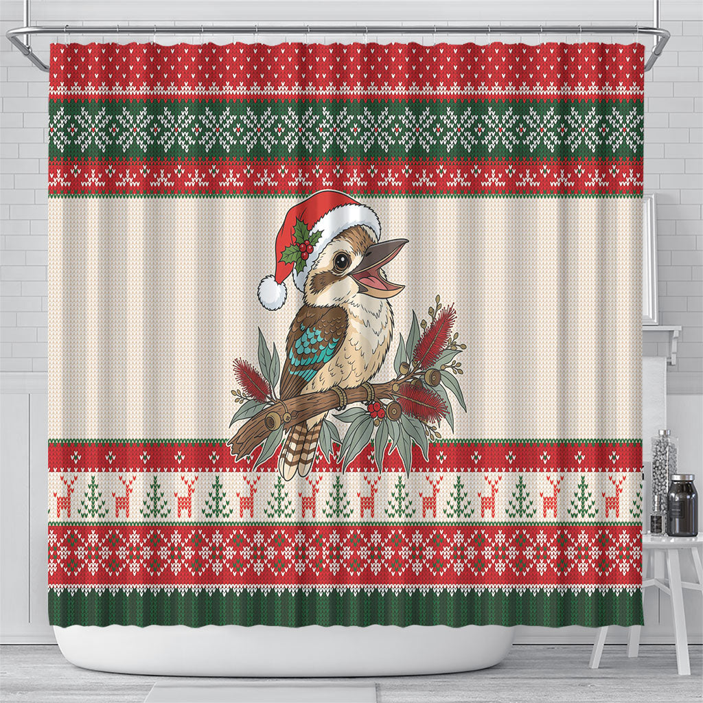 Aussie Kookaburra Christmas Shower Curtain Festive Knitted Pattern Inspired