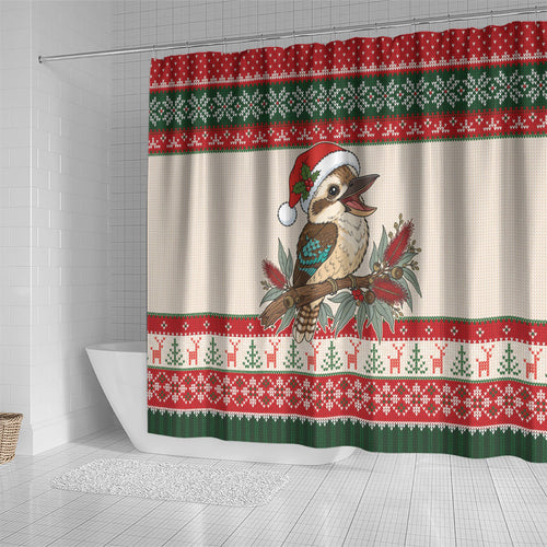 Aussie Kookaburra Christmas Shower Curtain Festive Knitted Pattern Inspired