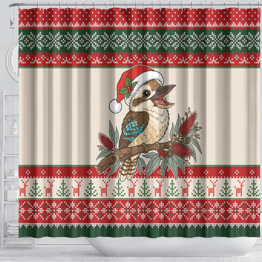 Aussie Kookaburra Christmas Shower Curtain Festive Knitted Pattern Inspired