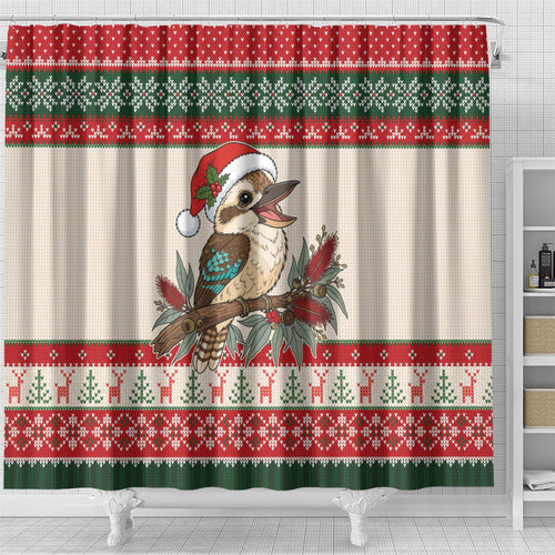 Aussie Kookaburra Christmas Shower Curtain Festive Knitted Pattern Inspired