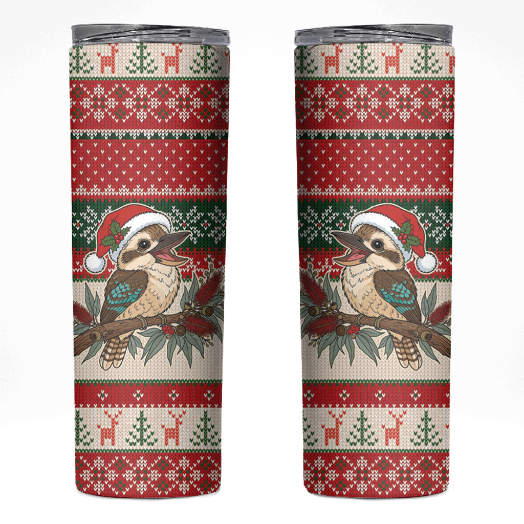 Aussie Kookaburra Christmas Skinny Tumbler Festive Knitted Pattern Inspired
