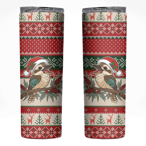Aussie Kookaburra Christmas Skinny Tumbler Festive Knitted Pattern Inspired