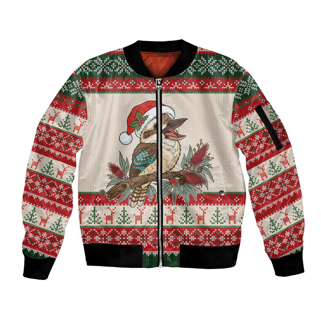 Aussie Kookaburra Christmas Sleeve Zip Bomber Jacket Festive Knitted Pattern Inspired