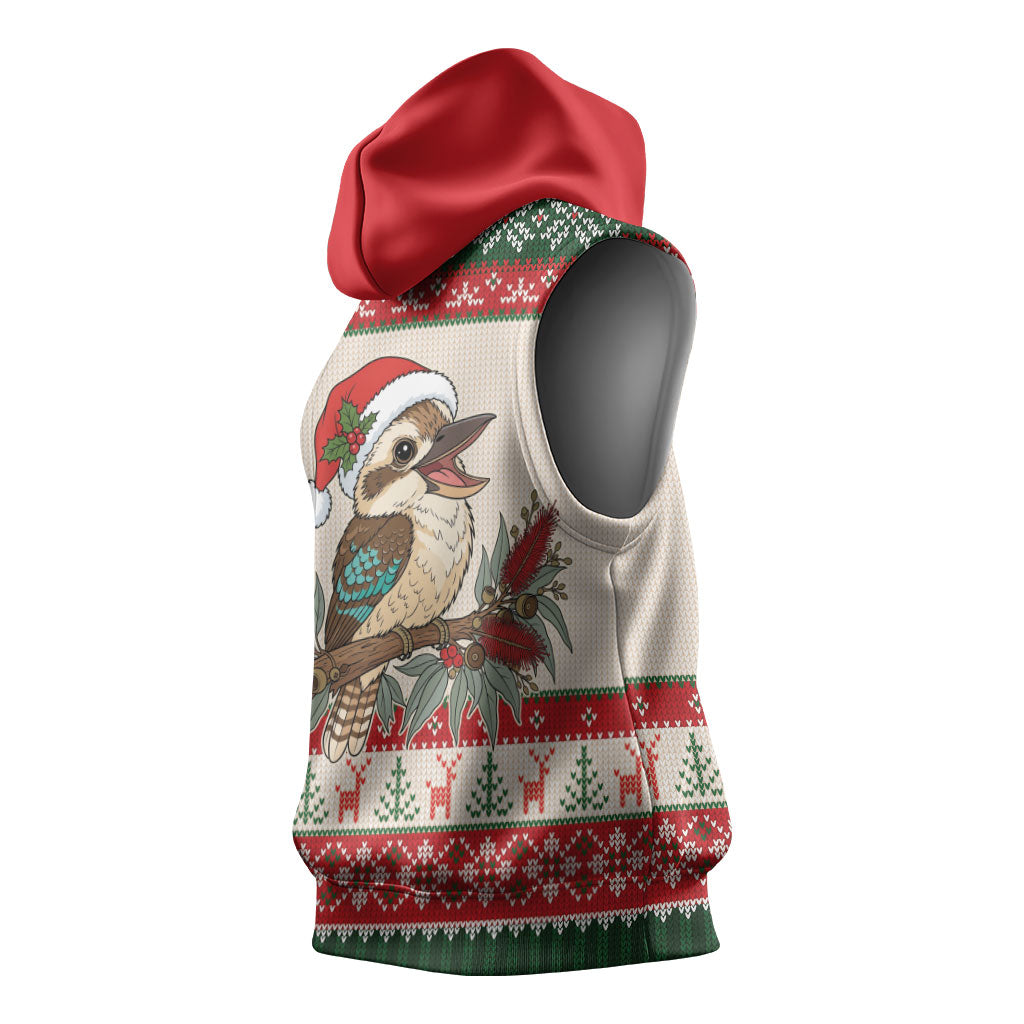 Aussie Kookaburra Christmas Sleeveless Hoodie Festive Knitted Pattern Inspired