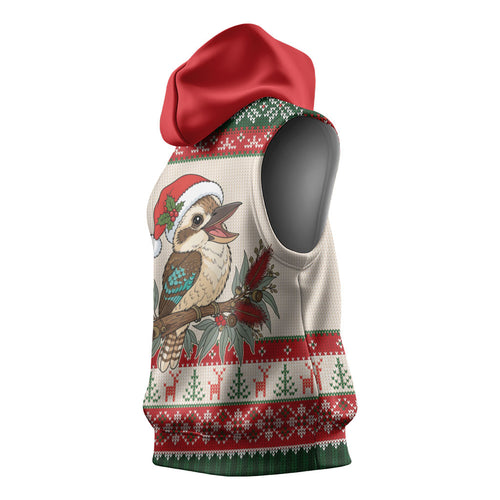 Aussie Kookaburra Christmas Sleeveless Hoodie Festive Knitted Pattern Inspired