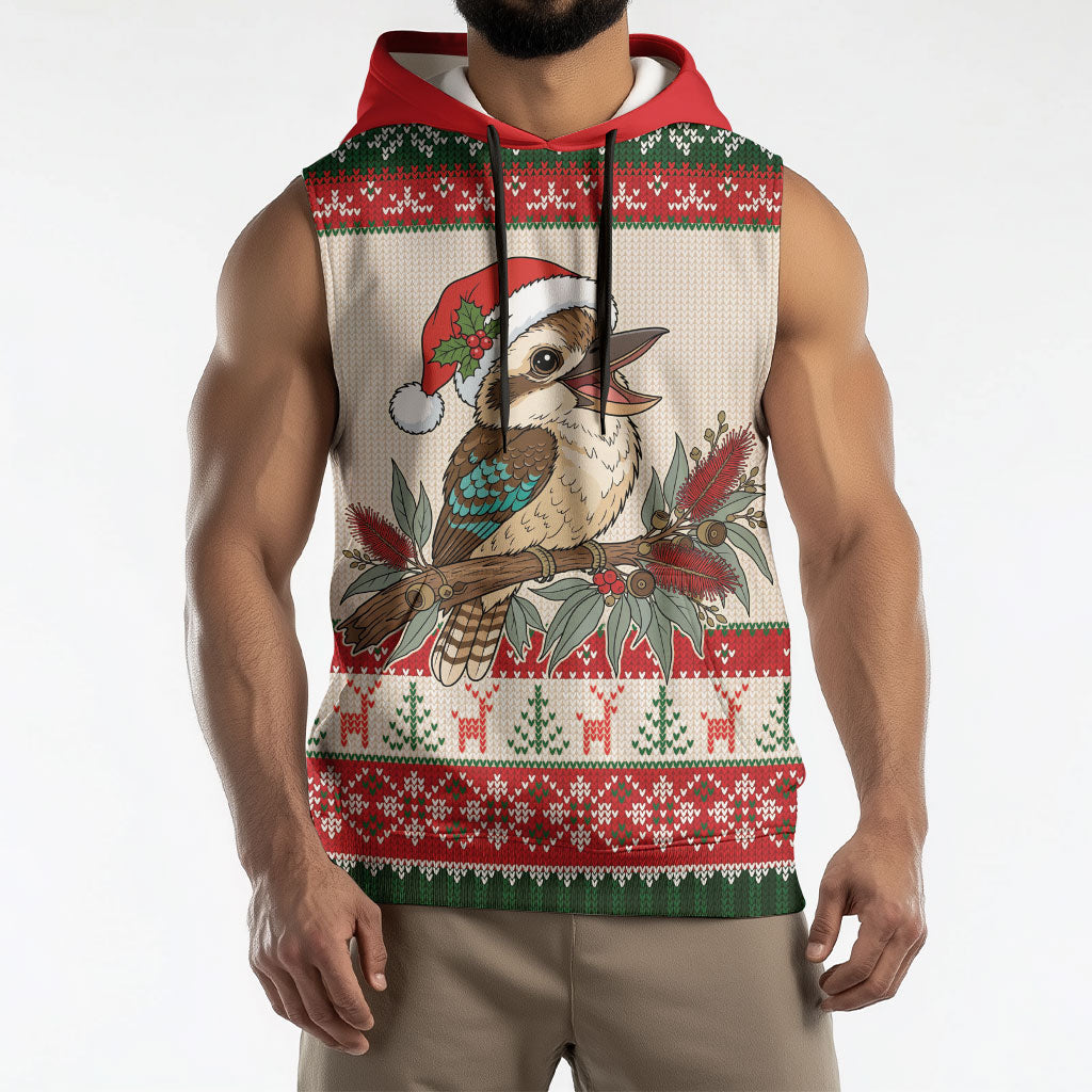 Aussie Kookaburra Christmas Sleeveless Hoodie Festive Knitted Pattern Inspired