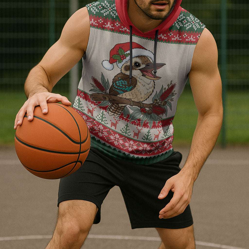 Aussie Kookaburra Christmas Sleeveless Hoodie Festive Knitted Pattern Inspired