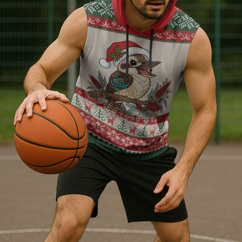 Aussie Kookaburra Christmas Sleeveless Hoodie Festive Knitted Pattern Inspired