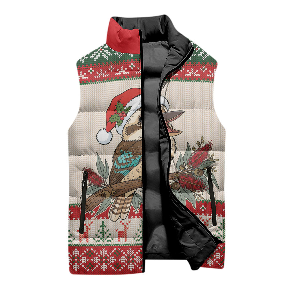 Aussie Kookaburra Christmas Sleeveless Puffer Jacket Festive Knitted Pattern Inspired