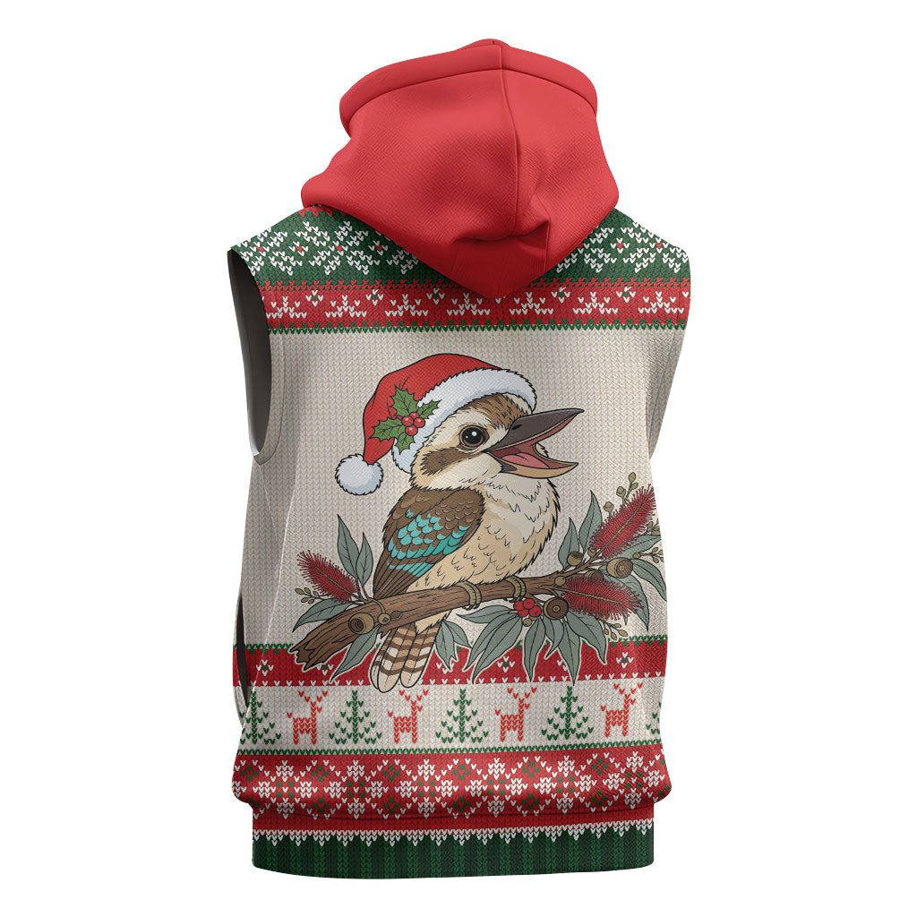 Aussie Kookaburra Christmas Sleeveless Zip Hoodie Festive Knitted Pattern Inspired