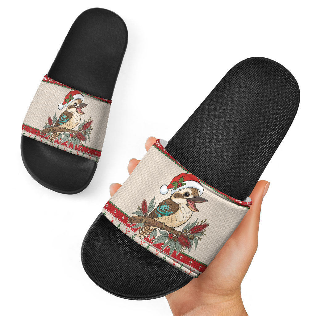 Aussie Kookaburra Christmas Slide Sandals Festive Knitted Pattern Inspired