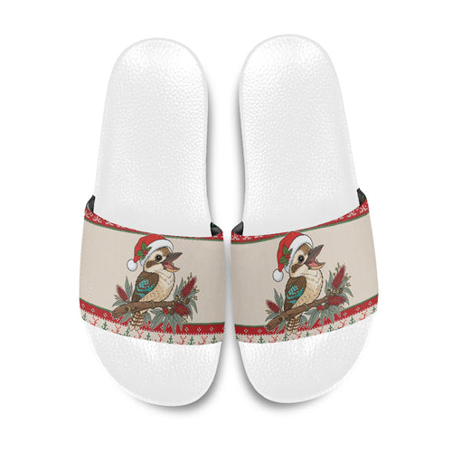 Aussie Kookaburra Christmas Slide Sandals Festive Knitted Pattern Inspired