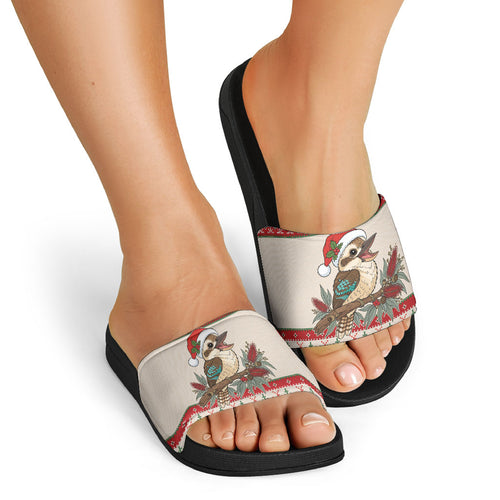 Aussie Kookaburra Christmas Slide Sandals Festive Knitted Pattern Inspired