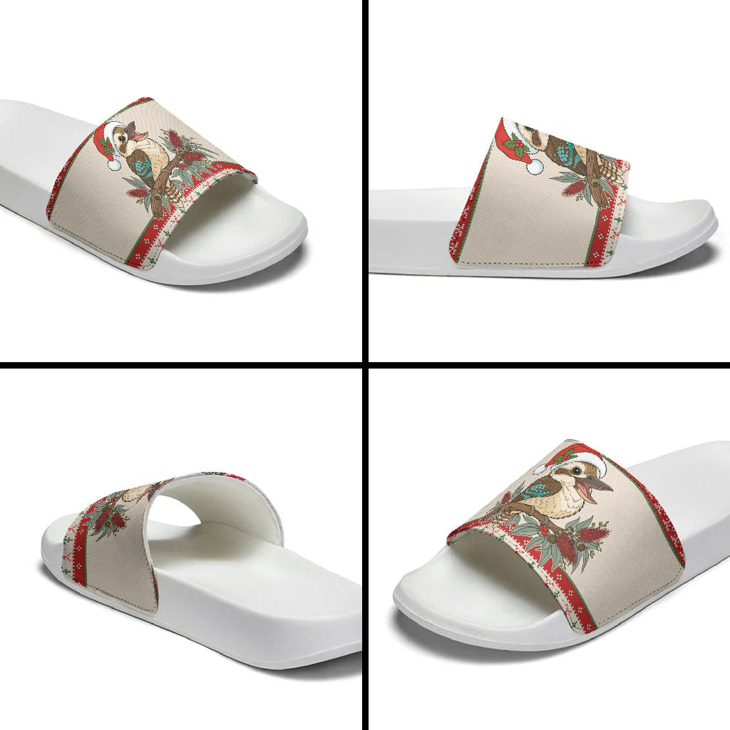 Aussie Kookaburra Christmas Slide Sandals Festive Knitted Pattern Inspired