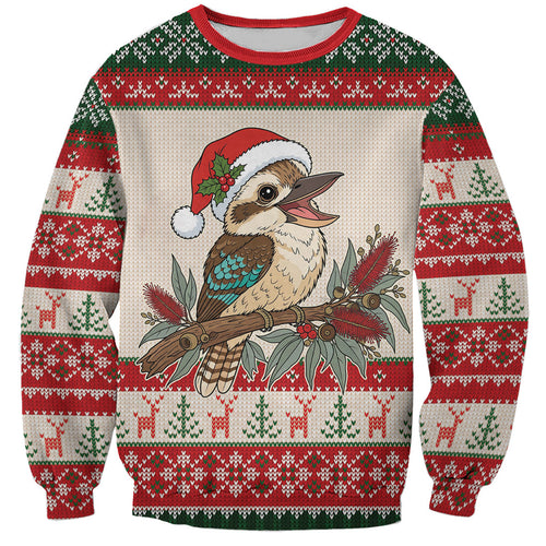 Aussie Kookaburra Christmas Sweatshirt Festive Knitted Pattern Inspired