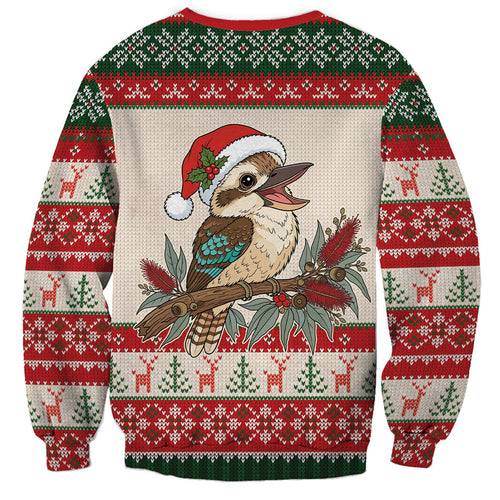 Aussie Kookaburra Christmas Sweatshirt Festive Knitted Pattern Inspired