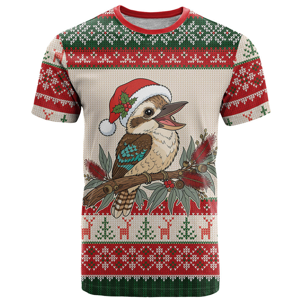 Aussie Kookaburra Christmas T Shirt Festive Knitted Pattern Inspired