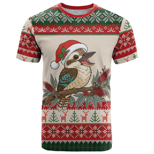 Aussie Kookaburra Christmas T Shirt Festive Knitted Pattern Inspired
