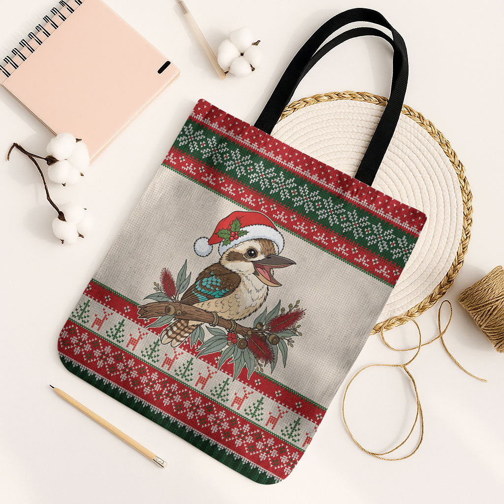 Aussie Kookaburra Christmas Tote Bag Festive Knitted Pattern Inspired