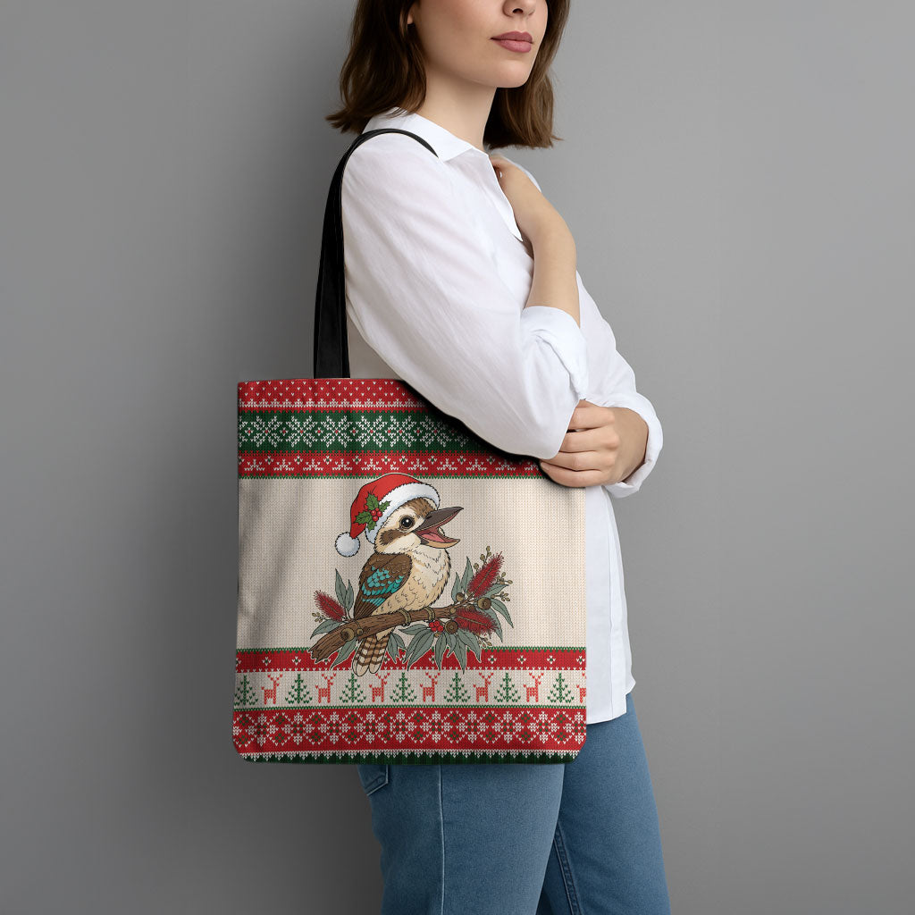 Aussie Kookaburra Christmas Tote Bag Festive Knitted Pattern Inspired