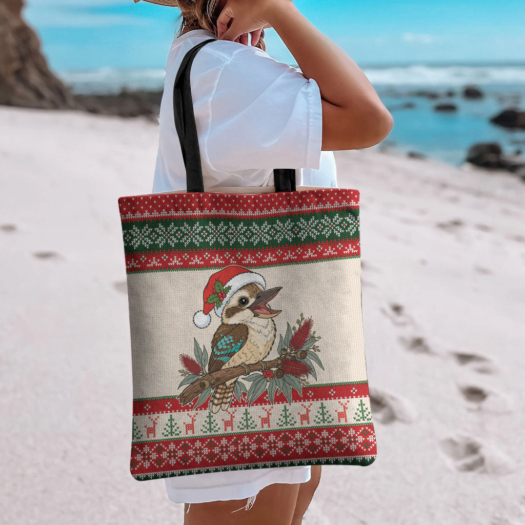 Aussie Kookaburra Christmas Tote Bag Festive Knitted Pattern Inspired