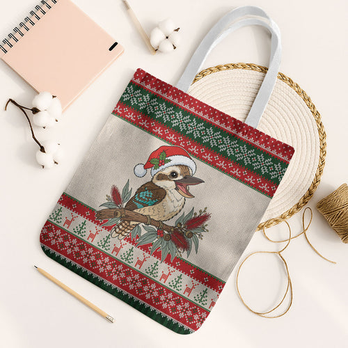 Aussie Kookaburra Christmas Tote Bag Festive Knitted Pattern Inspired