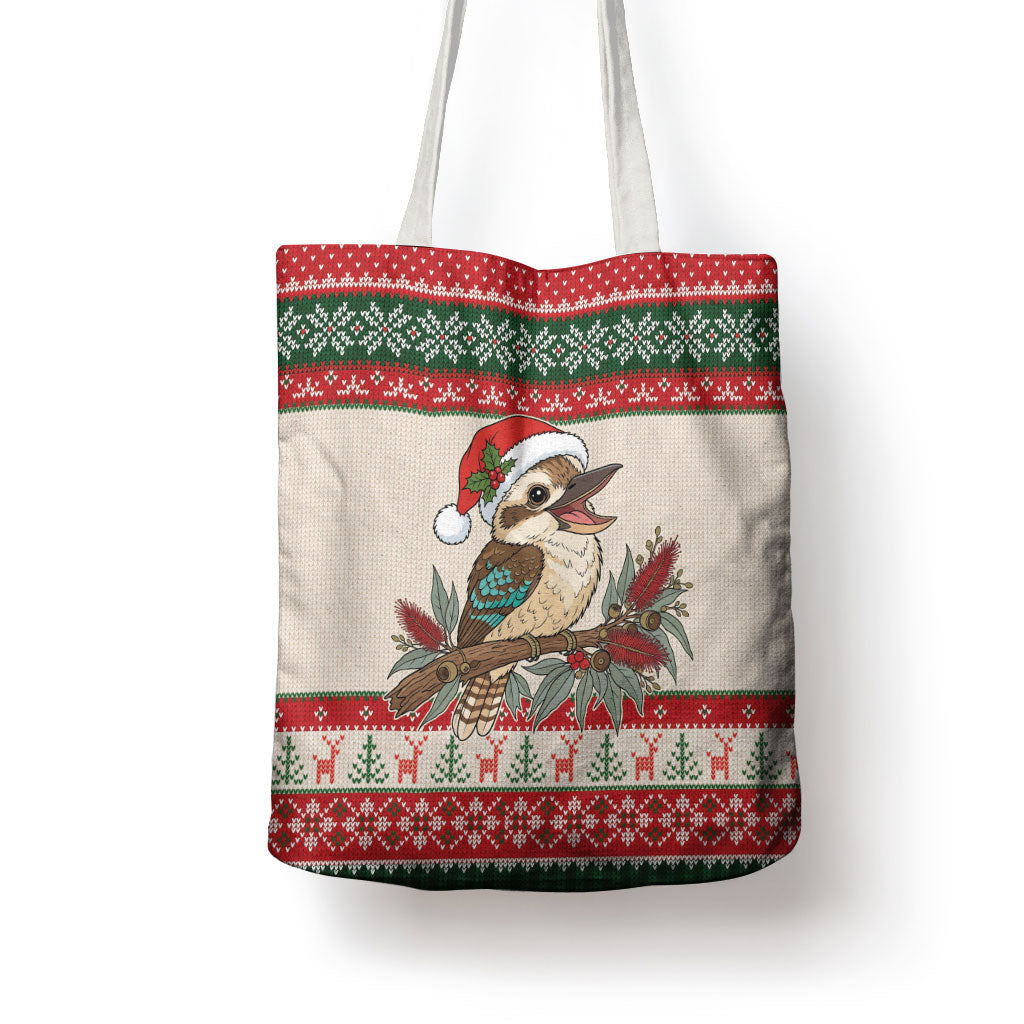 Aussie Kookaburra Christmas Tote Bag Festive Knitted Pattern Inspired