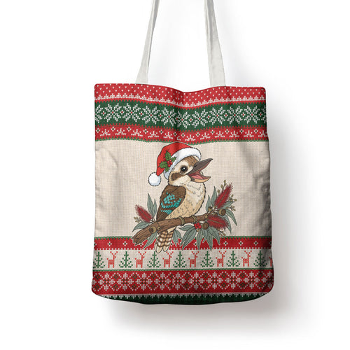 Aussie Kookaburra Christmas Tote Bag Festive Knitted Pattern Inspired