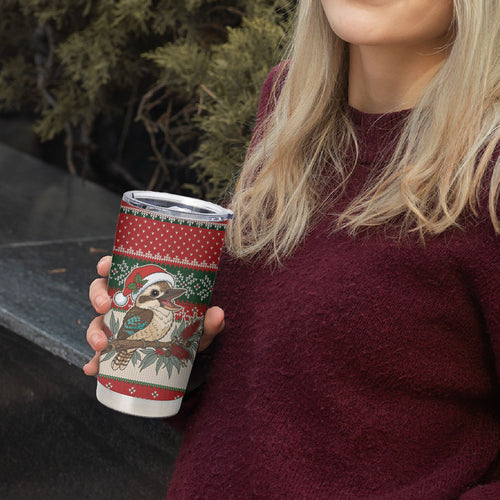 Aussie Kookaburra Christmas Tumbler Cup Festive Knitted Pattern Inspired